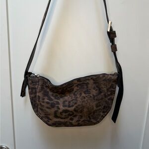 All Saints Madea Brown Suede Leopard Shoulder Bag
